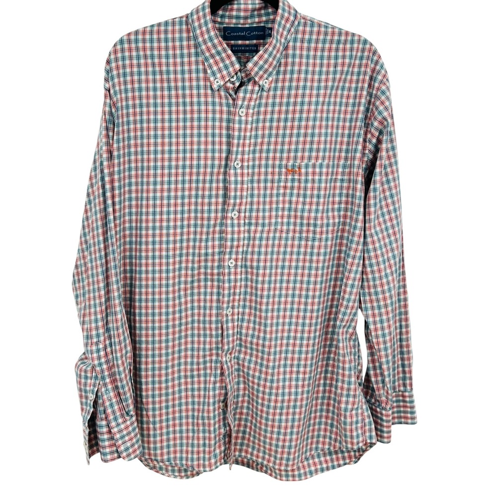 Coastal Cotton Uninhibited Button Down Shirt Plaid Mens XL Blue Red White